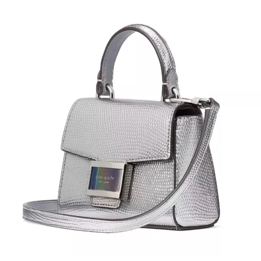 NWT Kate Spade Katy Silver Lizard Embossed Micro Crossbody
